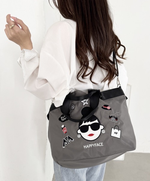 HAPPY FACE(ハッピーフェイス)の「エマ新刺繍2WAYトートGY(トートバッグ・レディース・グレー・ONE SIZE)」の6枚目の写真