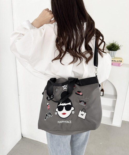 HAPPY FACE(ハッピーフェイス)の「エマ新刺繍2WAYトートGY(トートバッグ・レディース・グレー・ONE SIZE)」の7枚目の写真