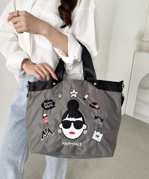 HAPPY FACE(ハッピーフェイス)の「エマ新刺繍2WAYトートGY(トートバッグ・レディース・グレー・ONE SIZE)」の8枚目の写真
