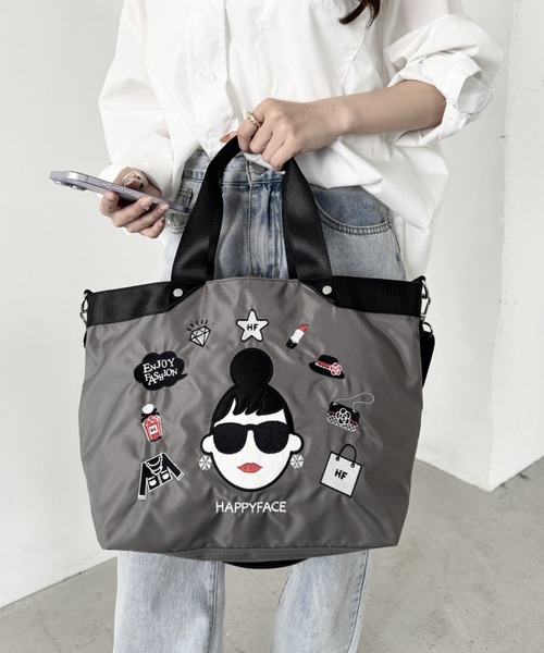 HAPPY FACE(ハッピーフェイス)の「エマ新刺繍2WAYトートGY(トートバッグ・レディース・グレー・ONE SIZE)」の10枚目の写真