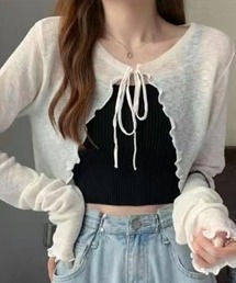 リボンタイシアーボレロレイヤードトップス