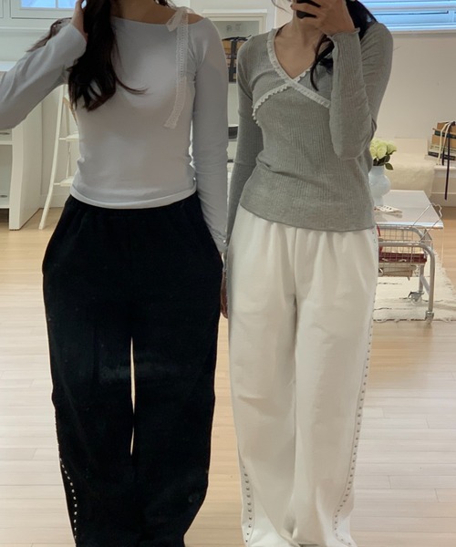 mineng(マイング)の「【ウエストゴム/ポケット付き】ストーンパンツ(スウェットパンツ・レディース・ホワイト・FREE)」の15枚目の写真