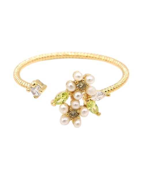 Zoule(ゾーラ)の「Zoule ゾーラ:FLOWER LETTER SERIES jewel flower letter R-2 花言葉 ネモフィラ プルメリア リング(リング・レディース・ホワイト×グリーン/ブルー・FREE)」の16枚目の写真