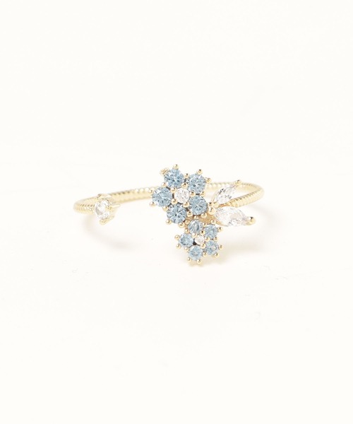 Zoule(ゾーラ)の「Zoule ゾーラ:FLOWER LETTER SERIES jewel flower letter R-2 花言葉 ネモフィラ プルメリア リング(リング・レディース・ホワイト×グリーン/ブルー・FREE)」の13枚目の写真