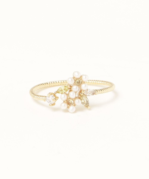 Zoule(ゾーラ)の「Zoule ゾーラ:FLOWER LETTER SERIES jewel flower letter R-2 花言葉 ネモフィラ プルメリア リング(リング・レディース・ホワイト×グリーン/ブルー・FREE)」の14枚目の写真
