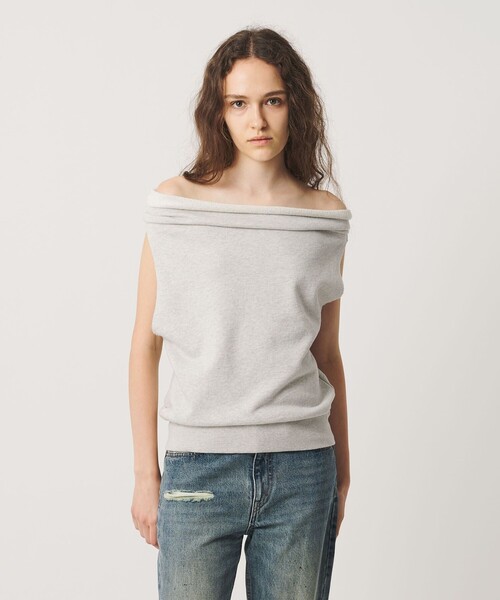 ATTISESSION(アティセッション)の「<ATTISESSION>コットン ウラケ オフショルダー スウェットトップス(Tシャツ/カットソー・レディース・ライトグレー/ダークブラウン・FREE)」の6枚目の写真