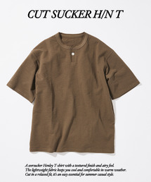 カット サッカー ヘンリーネック Tシャツ