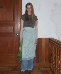 Floral check layered skirt_ Apple Mint