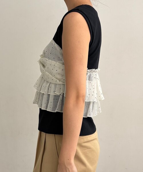 CAPRICIEUX LE'MAGE(カプリシューレマージュ)の「ドットレイヤードT(Tシャツ/カットソー・レディース・ホワイト/ブラック・FREE)」の6枚目の写真