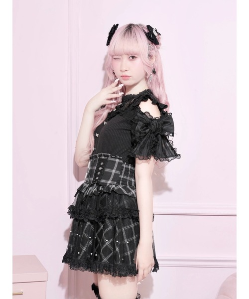 NOEMIE(ノエミー)の「シアーチェックスリーブリボンスピンドルカットソー(Tシャツ/カットソー・レディース・ブルー系その他/ブラック/ピンク系その他・M)」の11枚目の写真
