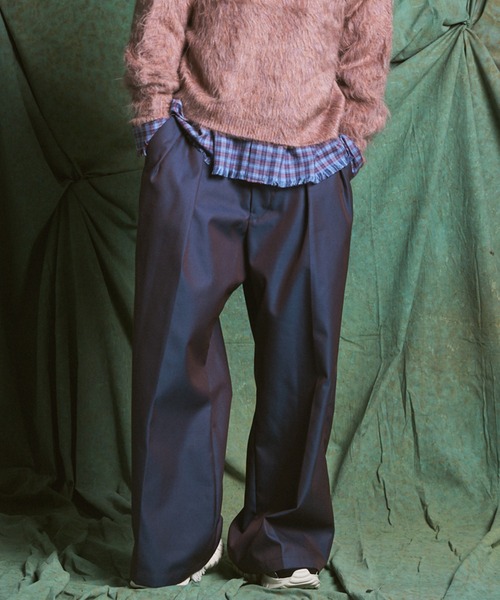 MAISON SPECIAL（メゾンスペシャル）の「《UNISEX》120/2/2 Suvin Cotton Gabardine Prime-Wide Two-Tuck Pantsパンツ/スビンコットンギャバジンプライムワイドツータックパンツ【MAISON SPECIAL/メゾンスペシャル】■セットアップ対応■（スラックス・メンズ・ブルー/チャコールグレー/ブラック/カーキ・2/1/0）」の4枚目の写真