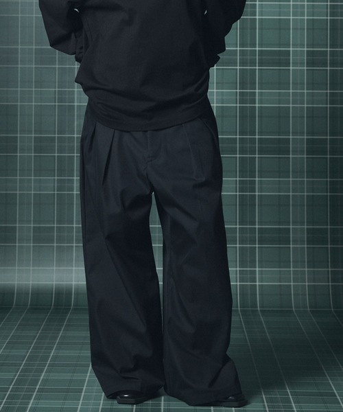MAISON SPECIAL（メゾンスペシャル）の「《UNISEX》120/2/2 Suvin Cotton Gabardine Prime-Wide Two-Tuck Pantsパンツ/スビンコットンギャバジンプライムワイドツータックパンツ【MAISON SPECIAL/メゾンスペシャル】■セットアップ対応■（スラックス・メンズ・ブルー/チャコールグレー/ブラック/カーキ・2/1/0）」の2枚目の写真