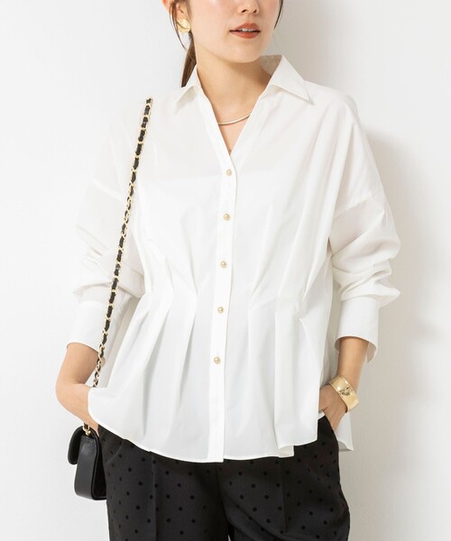 NOLLEY’S(ノーリーズ)の「【WEB&一部店舗限定カラー】【GOODS BUYER 石田別注カラー】ストレッチタフタスキッパータックシャツ(シャツ/ブラウス・レディース・ブルー系その他7/キャメル/ネイビー/ブルー系その他/オフホワイト・38/36)」の9枚目の写真