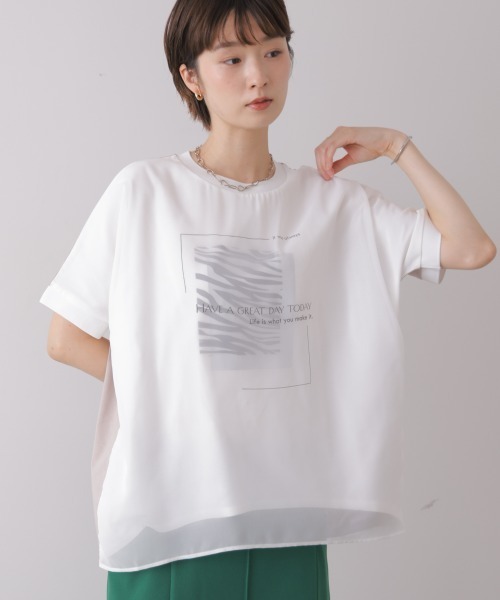 Bou Jeloud(ブージュルード)の「バイカラーレイヤードプルオーバー(Tシャツ/カットソー・レディース・モカ/オフホワイト/ブラック・FREE)」の1枚目の写真