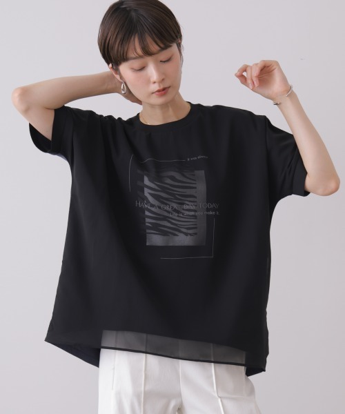 Bou Jeloud(ブージュルード)の「バイカラーレイヤードプルオーバー(Tシャツ/カットソー・レディース・モカ/オフホワイト/ブラック・FREE)」の2枚目の写真