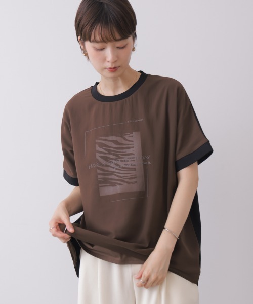 Bou Jeloud(ブージュルード)の「バイカラーレイヤードプルオーバー(Tシャツ/カットソー・レディース・モカ/オフホワイト/ブラック・FREE)」の3枚目の写真