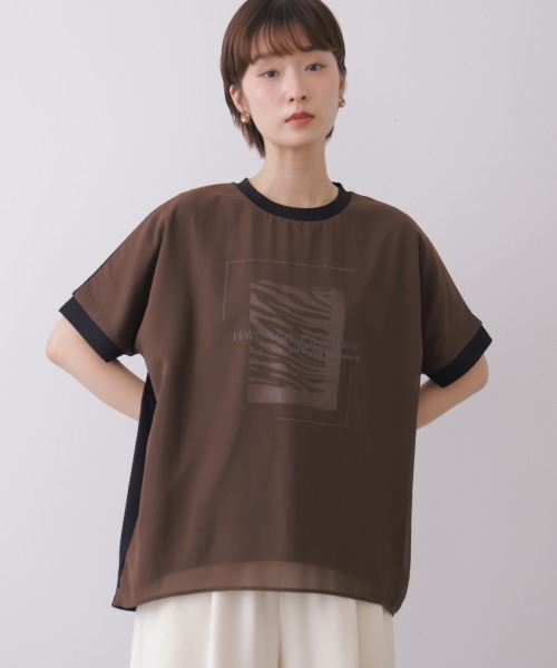 Bou Jeloud(ブージュルード)の「バイカラーレイヤードプルオーバー(Tシャツ/カットソー・レディース・モカ/オフホワイト/ブラック・FREE)」の15枚目の写真