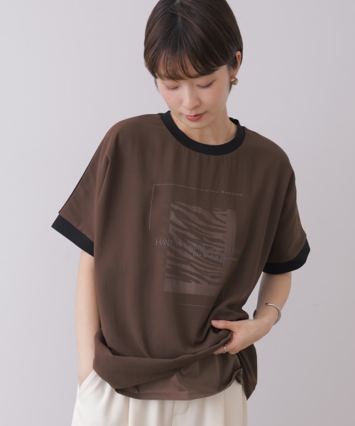 Bou Jeloud(ブージュルード)の「バイカラーレイヤードプルオーバー(Tシャツ/カットソー・レディース・モカ/オフホワイト/ブラック・FREE)」の16枚目の写真