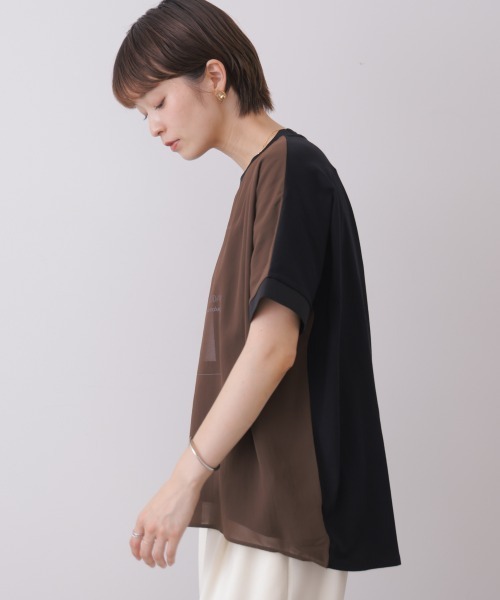 Bou Jeloud(ブージュルード)の「バイカラーレイヤードプルオーバー(Tシャツ/カットソー・レディース・モカ/オフホワイト/ブラック・FREE)」の18枚目の写真