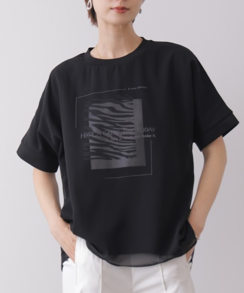 Bou Jeloud(ブージュルード)の「バイカラーレイヤードプルオーバー(Tシャツ/カットソー・レディース・モカ/オフホワイト/ブラック・FREE)」の4枚目の写真