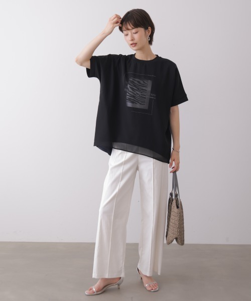 Bou Jeloud(ブージュルード)の「バイカラーレイヤードプルオーバー(Tシャツ/カットソー・レディース・モカ/オフホワイト/ブラック・FREE)」の5枚目の写真