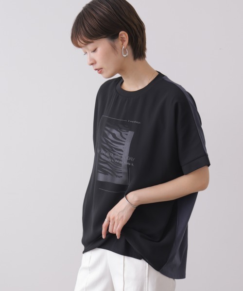 Bou Jeloud(ブージュルード)の「バイカラーレイヤードプルオーバー(Tシャツ/カットソー・レディース・モカ/オフホワイト/ブラック・FREE)」の6枚目の写真