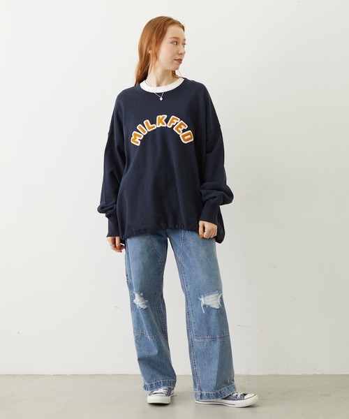 MILKFED.(ミルクフェド)の「PATCH DRAWSTRING BIG SWEAT TOP(スウェット・レディース・オートミール/ネイビー/アッシュ・ONE SIZE)」の15枚目の写真