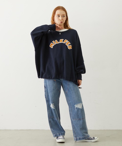 MILKFED.(ミルクフェド)の「PATCH DRAWSTRING BIG SWEAT TOP(スウェット・レディース・オートミール/ネイビー/アッシュ・ONE SIZE)」の18枚目の写真