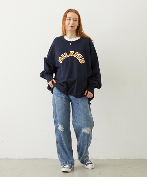MILKFED.(ミルクフェド)の「PATCH DRAWSTRING BIG SWEAT TOP(スウェット・レディース・オートミール/ネイビー/アッシュ・ONE SIZE)」の19枚目の写真