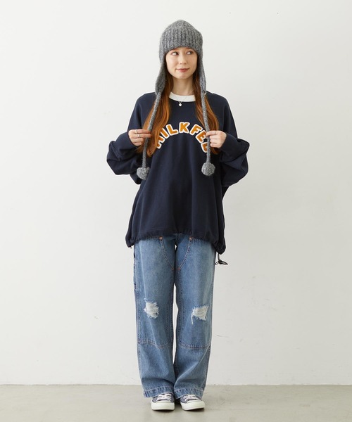 MILKFED.(ミルクフェド)の「PATCH DRAWSTRING BIG SWEAT TOP(スウェット・レディース・オートミール/ネイビー/アッシュ・ONE SIZE)」の13枚目の写真
