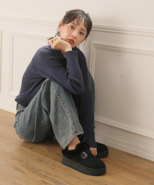 VIVIAN（ヴィヴィアン）の「厚底バックルムートンサボ（ブーツ・レディース・ブラック/ベージュ・LL/L/M/S）」の15枚目の写真