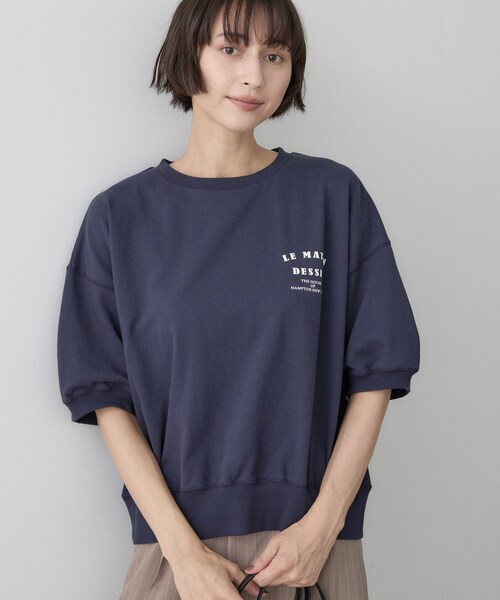 Dessin（デッサン）の「ハーフスリーブロゴプルオーバー（Tシャツ/カットソー・レディース・ネイビー/オフホワイト/グレー/モスグリーン・01/02/03）」の4枚目の写真