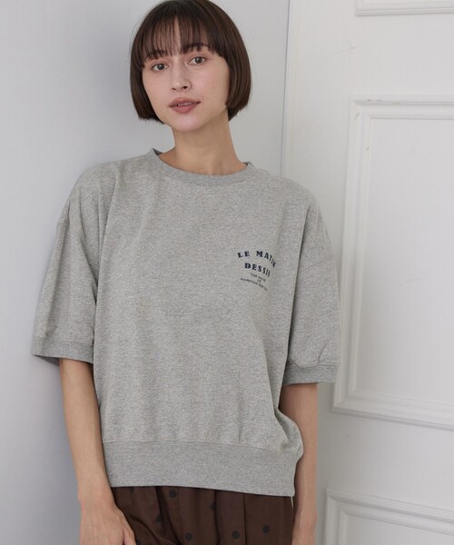 Dessin（デッサン）の「ハーフスリーブロゴプルオーバー（Tシャツ/カットソー・レディース・ネイビー/オフホワイト/グレー/モスグリーン・01/02/03）」の2枚目の写真