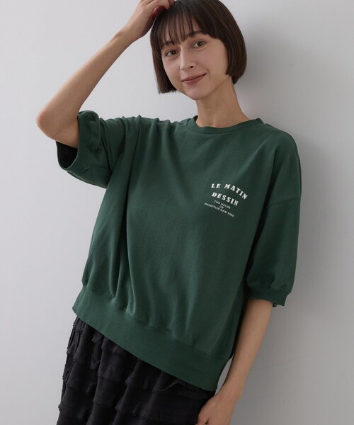 Dessin（デッサン）の「ハーフスリーブロゴプルオーバー（Tシャツ/カットソー・レディース・ネイビー/オフホワイト/グレー/モスグリーン・01/02/03）」の3枚目の写真