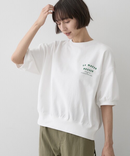 Dessin（デッサン）の「ハーフスリーブロゴプルオーバー（Tシャツ/カットソー・レディース・ネイビー/オフホワイト/グレー/モスグリーン・01/02/03）」の5枚目の写真