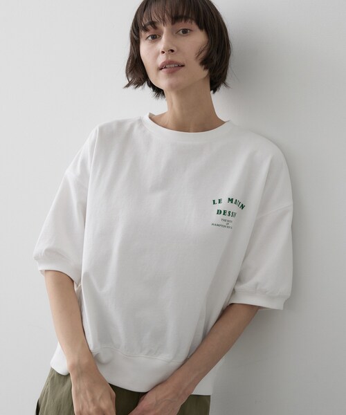 Dessin（デッサン）の「ハーフスリーブロゴプルオーバー（Tシャツ/カットソー・レディース・ネイビー/オフホワイト/グレー/モスグリーン・01/02/03）」の6枚目の写真