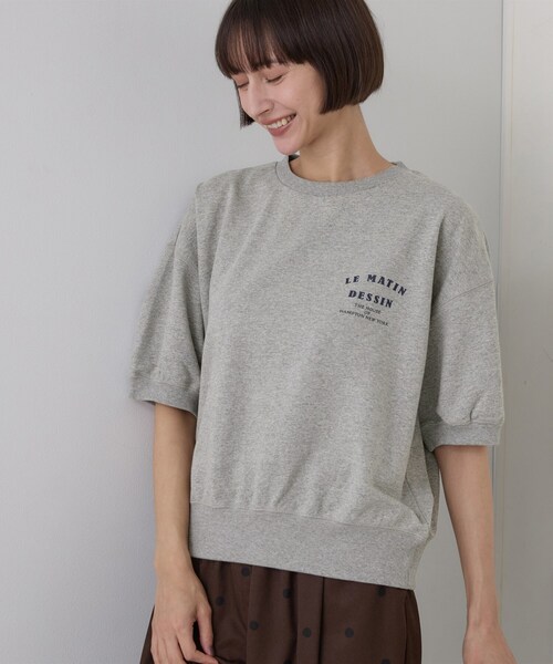Dessin（デッサン）の「ハーフスリーブロゴプルオーバー（Tシャツ/カットソー・レディース・ネイビー/オフホワイト/グレー/モスグリーン・01/02/03）」の9枚目の写真