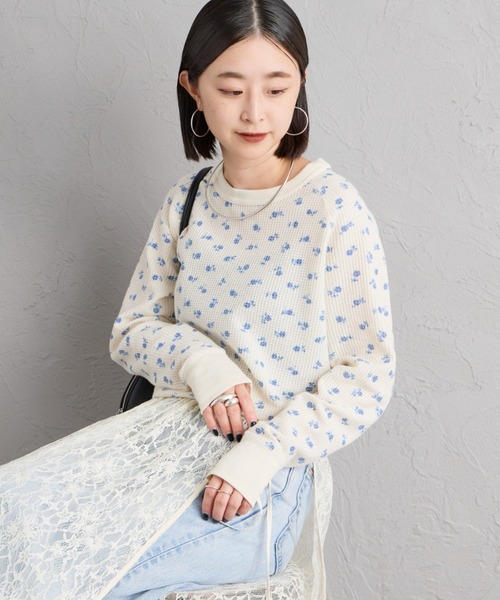 JEMORGAN（ジェーイーモーガン）の「[JEMORGAN/ジェーイーモーガン] 花柄 ワッフルラグランスリーブロンT(ブルー)（Tシャツ/カットソー・レディース・ナチュラル・F）」の13枚目の写真