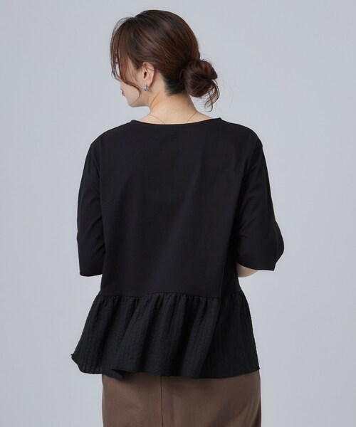 SHOO・LA・RUE(シューラルー)の「【S-LL】自然に体型カバー 裾切替 ペプラム刺繍Tシャツ(Tシャツ/カットソー・レディース・ホワイト/ブラック/ブラウン系/イエロー系その他・01/02/03/04)」の8枚目の写真