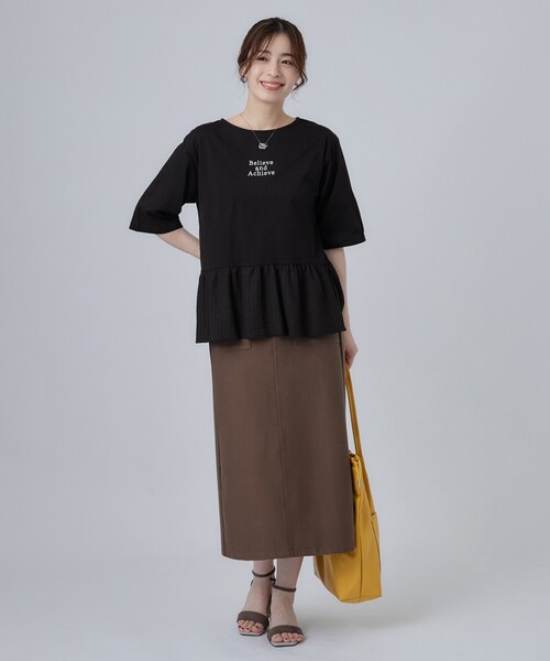 SHOO・LA・RUE(シューラルー)の「【S-LL】自然に体型カバー 裾切替 ペプラム刺繍Tシャツ(Tシャツ/カットソー・レディース・ホワイト/ブラック/ブラウン系/イエロー系その他・01/02/03/04)」の9枚目の写真