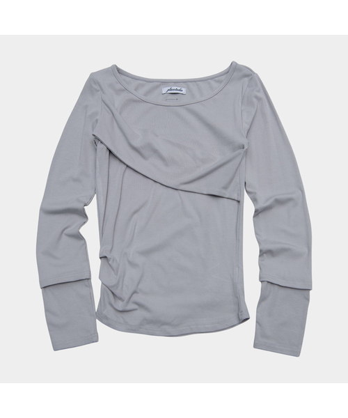 PLACE STUDIO(プレイススタジオ)の「ドレープレイヤードディテールラウンドネックコットンロングスリーブスリムフィットウィメンズTシャツ_3カラー(Tシャツ/カットソー・レディース・チャコール/グレー/ブラック・FREE)」の1枚目の写真