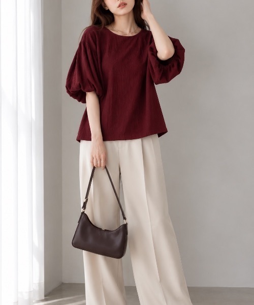 Muffiny(マフィニー)の「ボリュームタックスリーブブラウス(Tシャツ/カットソー・レディース・アイボリー/ネイビー/ワイン・MEDIUM)」の3枚目の写真