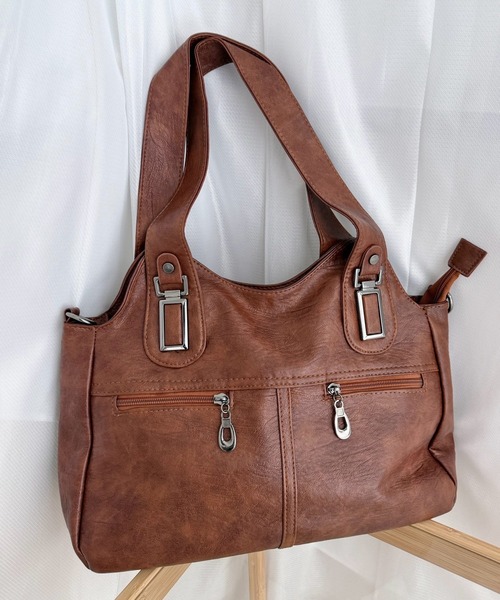 merrylatte(メリーラテ)の「2WAY ヴィンテージ調PUレザー トートバッグ ショルダーバッグ(トートバッグ・レディース・パープル/カーキ/ブラウン/ブルー/レッド・ONESIZE)」の2枚目の写真