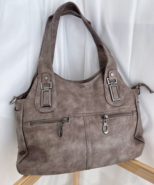merrylatte(メリーラテ)の「2WAY ヴィンテージ調PUレザー トートバッグ ショルダーバッグ(トートバッグ・レディース・パープル/カーキ/ブラウン/ブルー/レッド・ONESIZE)」の3枚目の写真