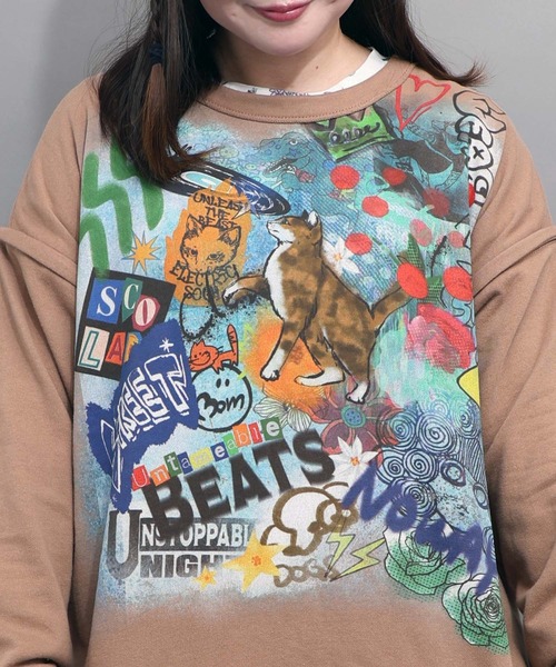 ScoLar（スカラー）の「163651：スプレーアート柄 袖取り外し2WAYプルオーバー（Tシャツ/カットソー・レディース・オートミール/ブラウン/ブラック・M）」の7枚目の写真