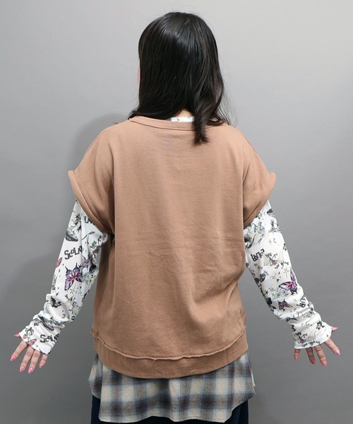 ScoLar（スカラー）の「163651：スプレーアート柄 袖取り外し2WAYプルオーバー（Tシャツ/カットソー・レディース・オートミール/ブラウン/ブラック・M）」の10枚目の写真
