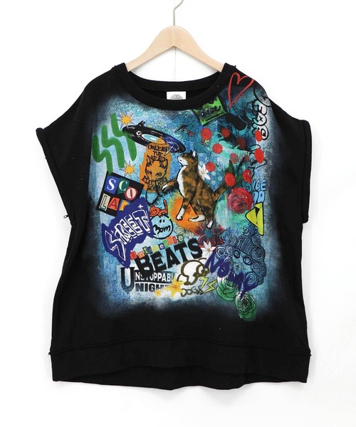 ScoLar（スカラー）の「163651：スプレーアート柄 袖取り外し2WAYプルオーバー（Tシャツ/カットソー・レディース・オートミール/ブラウン/ブラック・M）」の14枚目の写真