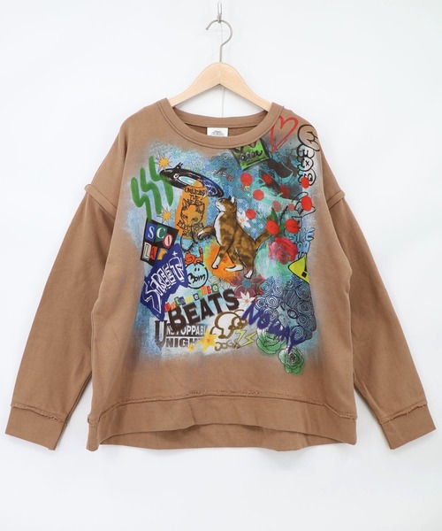 ScoLar（スカラー）の「163651：スプレーアート柄 袖取り外し2WAYプルオーバー（Tシャツ/カットソー・レディース・オートミール/ブラウン/ブラック・M）」の16枚目の写真