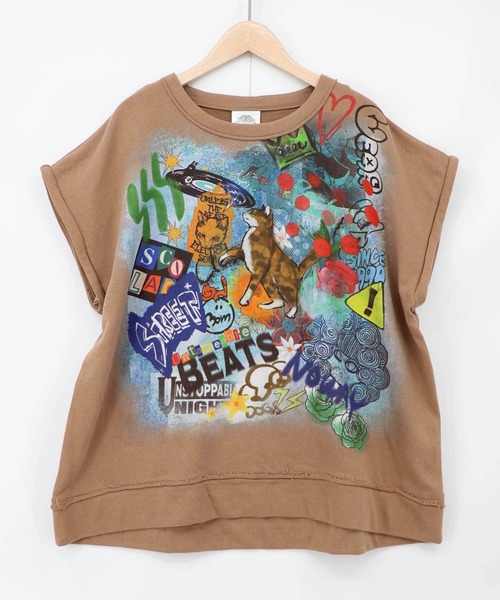 ScoLar（スカラー）の「163651：スプレーアート柄 袖取り外し2WAYプルオーバー（Tシャツ/カットソー・レディース・オートミール/ブラウン/ブラック・M）」の17枚目の写真