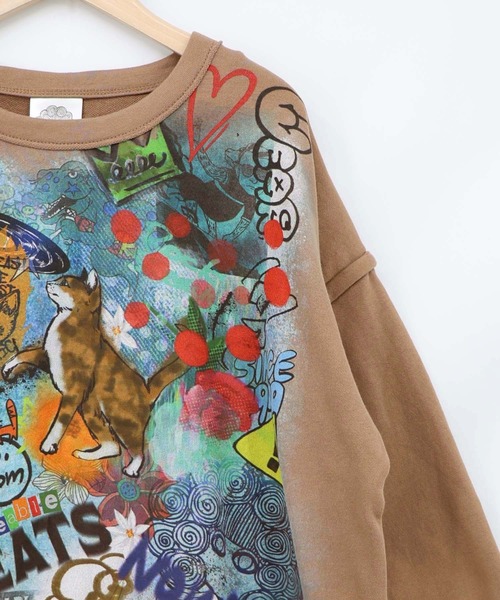 ScoLar（スカラー）の「163651：スプレーアート柄 袖取り外し2WAYプルオーバー（Tシャツ/カットソー・レディース・オートミール/ブラウン/ブラック・M）」の20枚目の写真